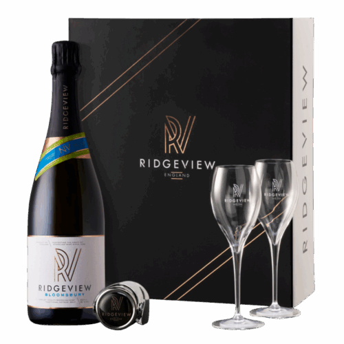 Gift Box Set of Bloomsbury bottle with two glasses and a bottle stopper