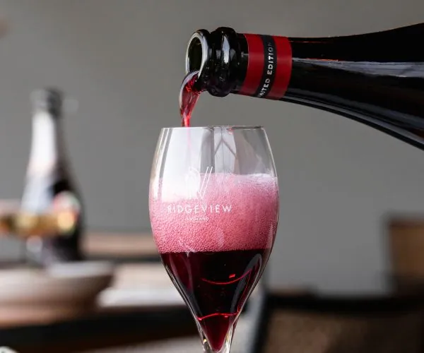 Ridgeview Sparkling Red Reserve in the glass