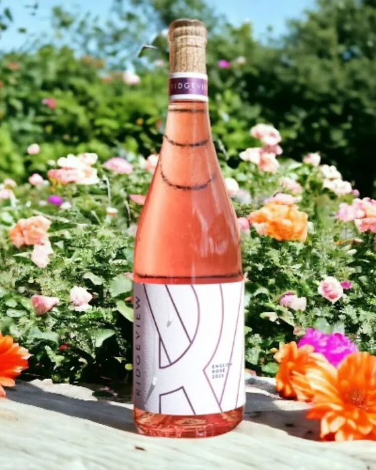 Ridgeview English Rosé Wine amongst flowers
