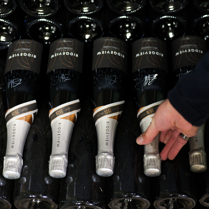 5 bottles laying on their side signed by winemaker