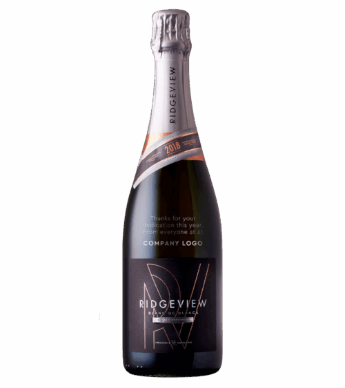 Engraved bottle of Blanc de Blancs with a note engraved on