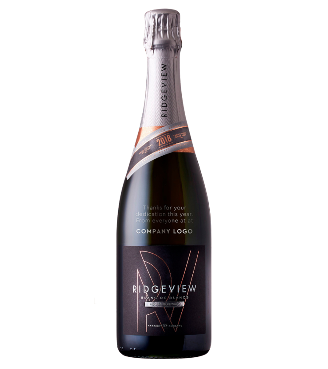 Engraved bottle of Blanc de Blancs with a note engraved on