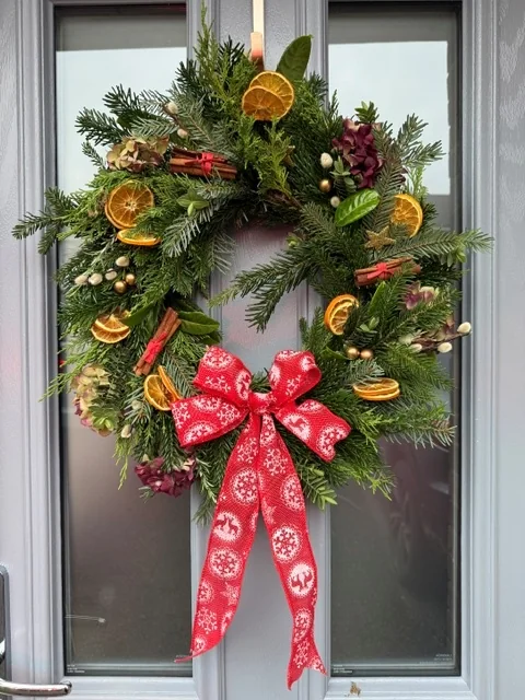 christmas wreath on door